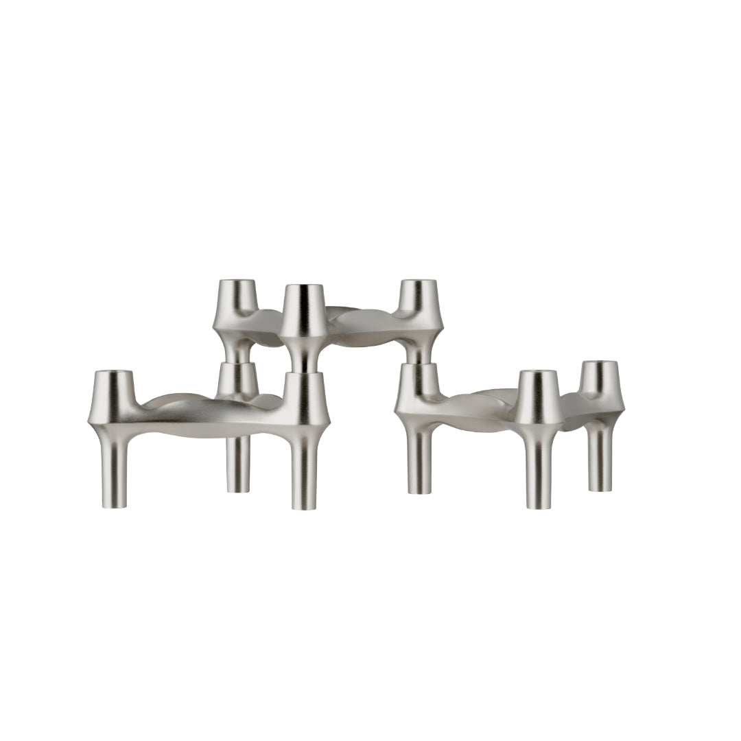 STOFF Nagel BMF Candle Holder, Brushed Chrome, Set of 3