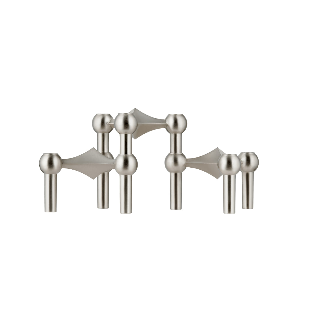 STOFF Nagel Candle Holder, Brushed Chrome, Set of 3