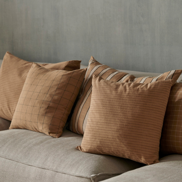 Large Brown Cotton Cushion - Stripe