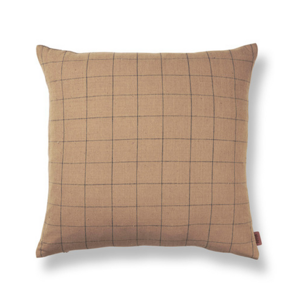Brown Cotton Cushion - Grid
