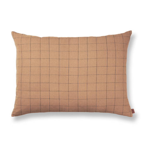 Large Brown Cotton Cushion - Grid