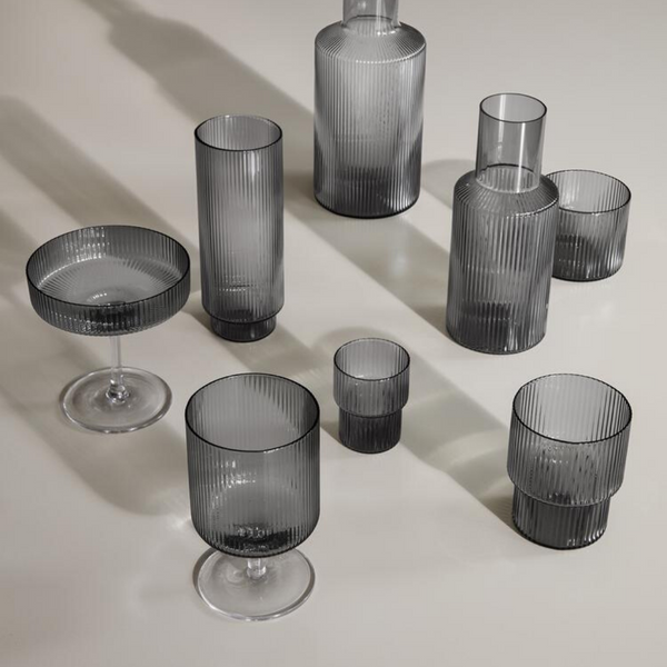 Ferm LivingRipple Small Glass Set in Smoked Grey - Batten Home