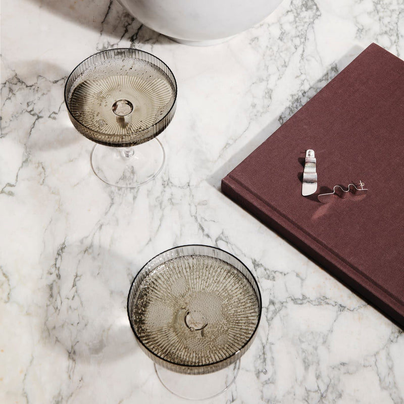 Ferm LivingRipple Champagne Glasses in Smoked Grey - Batten Home