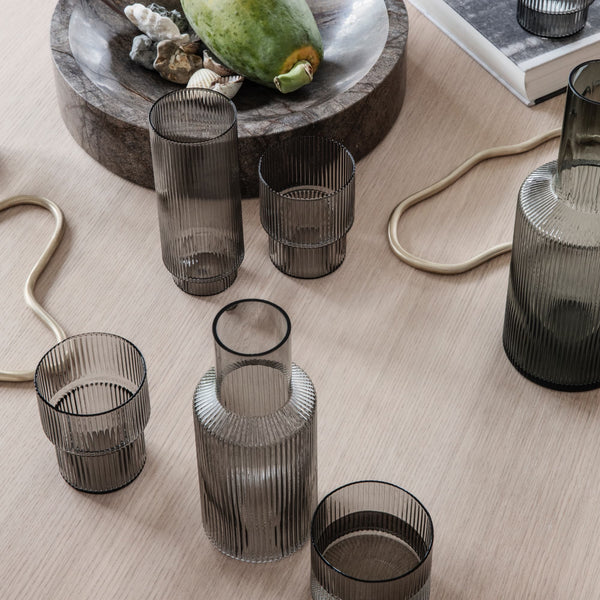 Ferm LivingRipple Long Drink Glass Set in Smoked Grey - Batten Home