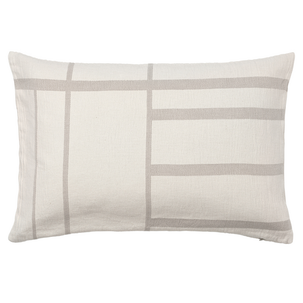 The Kristina Dam Architecture Cushion is the perfect addition to a seating area or sofa. Its modern and simple design mimics clean lines of city scapes, and is made of 100% organic cotton making it perfect for style and comfort in the living room or bedroom.  This designer cushion looks great when paired with other Architecture Cushions in varying colors and sizes long a bed or sofa, and even solo in an oversized lounge chair. The Kristina Dam Architecture Cushion is available in four neutral colourways and
