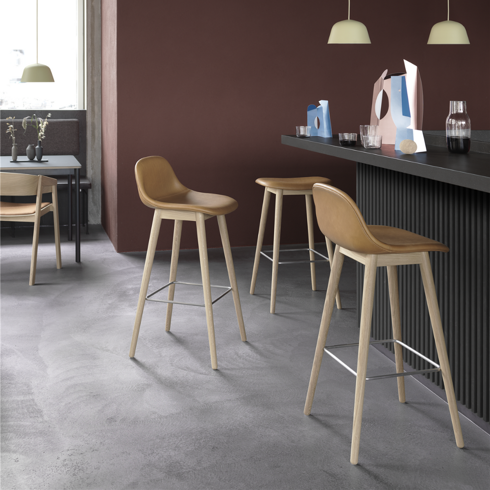 MUUTO Fiber Counter Stool with Backrest - Wood Base - Batten Home