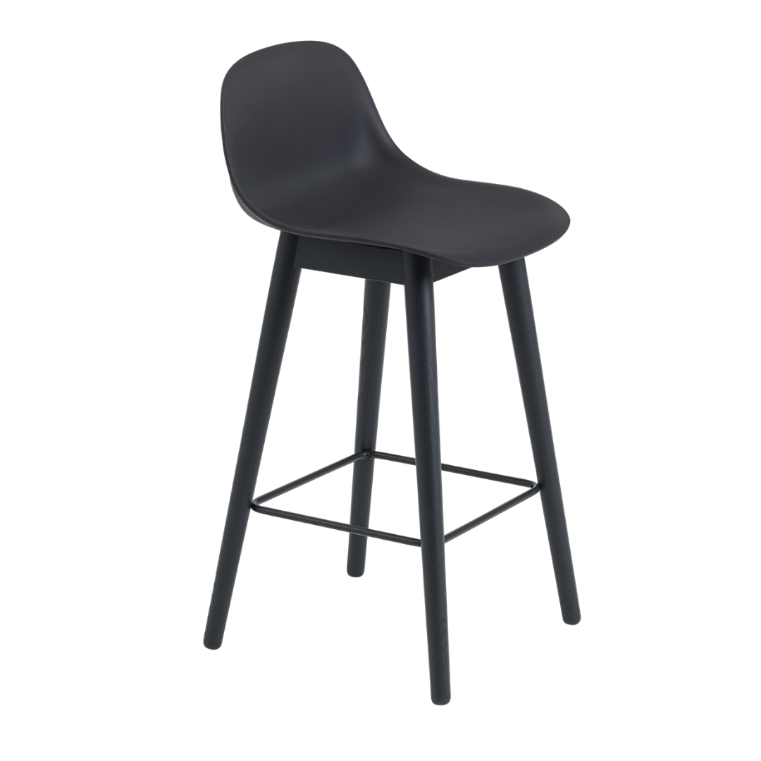 MUUTO Fiber Counter Stool with Backrest - Wood Base - Batten Home