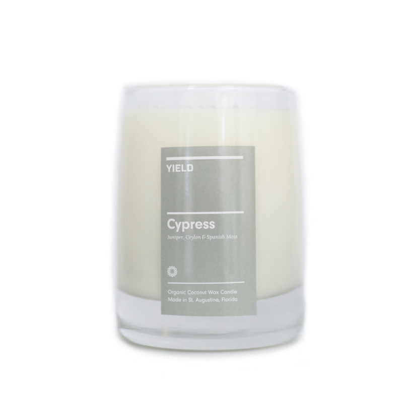 The Cypress Candle by Yield Design celebrates the great outdoors, with noted of Spanish Moss, Juniper and Ceylon. We love this scent when used in common spaces of the home like the living room, sunroom or office. The organic CBD burns cleanly, vaporizing and providing many benefits through aromatherapy.