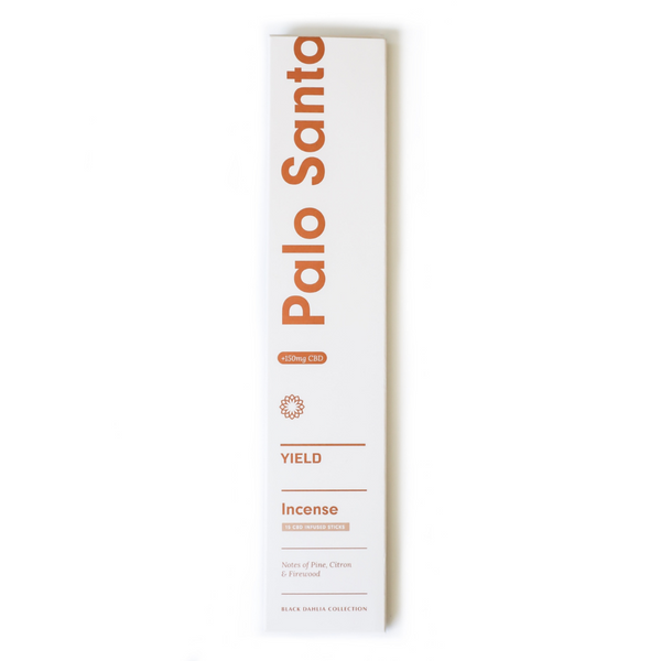 The Palo Santo Incense by Yield Design celebrates woodland aromas found in nature, with notes of Pine, Citron and Firewood. We love this scent when used the bedroom or common living spaces. The organic CBD burns cleanly, vaporizing and providing many benefits through aromatherapy. 