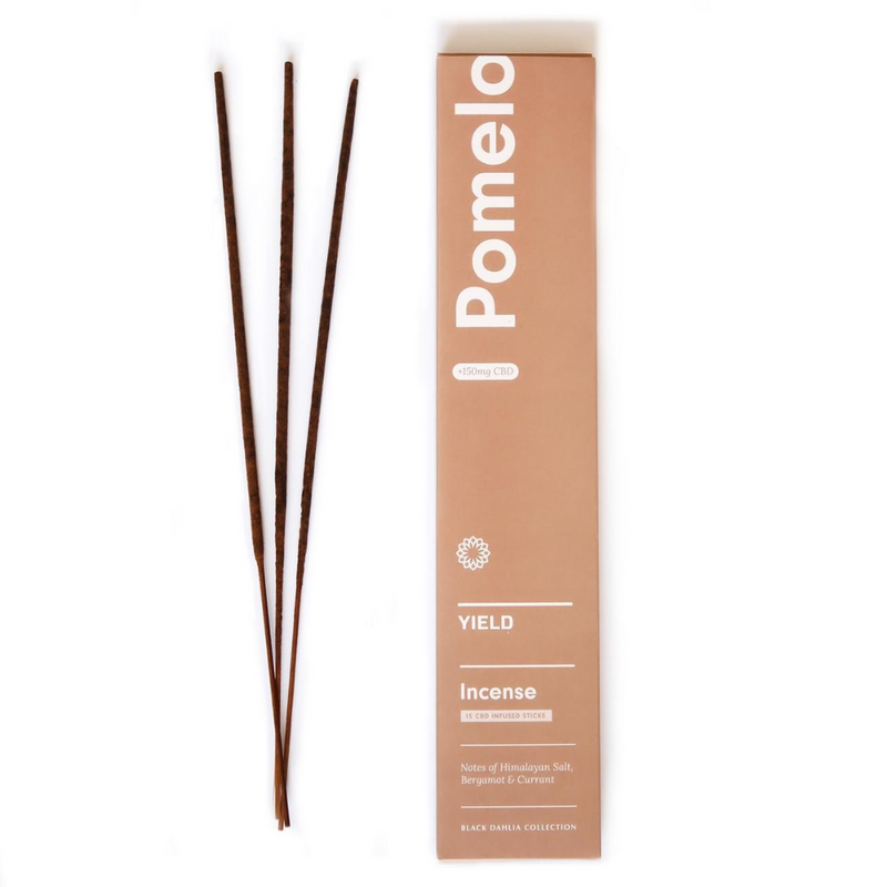 The Pomelo Incense +CBD by Yield Design is a fresh and familiar scent, with notes of currant, bergamot and Himalayan salt. We love this scent when used in common spaces of the home like the living room, kitchen, sunroom or office. The organic CBD burns cleanly, vaporizing and providing many benefits through aromatherapy. 