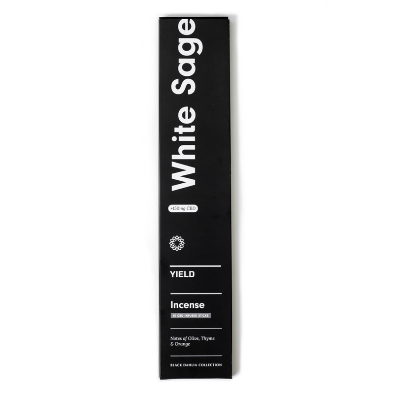 The White Sage Incense by Yield Design celebrates fresh aromas that naturally wake up the senses, with noted of Thyme, Orange and Olive. We love this scent when used in common spaces of the home like the kitchen or living room. The organic CBD burns cleanly, vaporizing and providing many benefits through aromatherapy. 