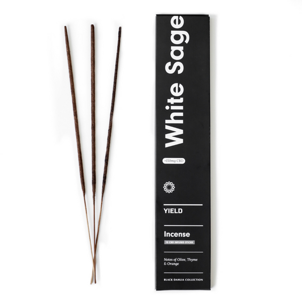 The White Sage Incense by Yield Design celebrates fresh aromas that naturally wake up the senses, with noted of Thyme, Orange and Olive. We love this scent when used in common spaces of the home like the kitchen or living room. The organic CBD burns cleanly, vaporizing and providing many benefits through aromatherapy. 
